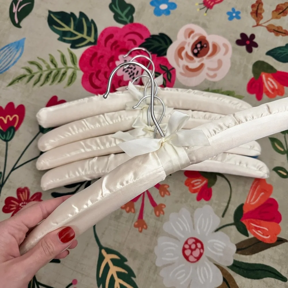White Satin Padded Wedding Hangers | Set of 5 for Bridal Party